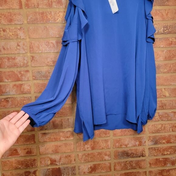 Umgee | royal blue ruffle cold shoulder top blouse 1x NWT - Picture 4 of 6